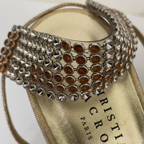 Christian LACROIX Tan Strappy Heels Rhinestones Ankle Strap 38 1/2. 8.5 - Picture 3 of 12